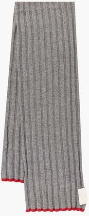 Brunello Cucinelli Mens Grey Ribbed Scarf With Red Trim