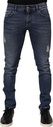 Dolce & Gabbana Mens Slim Distressed Denim Jeans - Dark Blue Cotton - Size EU 48 (Mens)
