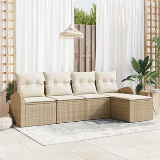 vidaXL Vidaxl - Conjunto De Sof&aacute; De Jard&iacute;n 5 Pcs Beige, Blanco Polirat&aacute;n