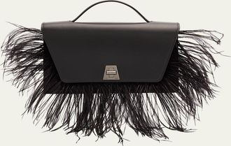 Akris Anouk City Leather Top-Handle Bag with Feather Trim