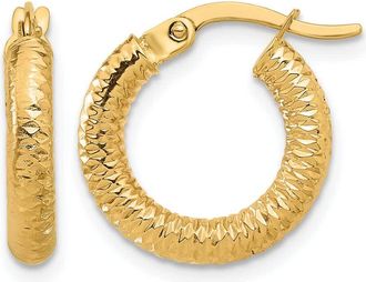 Diamond2Deal 14K Yellow Gold Polished and Diamond-cut Hoop Earrings