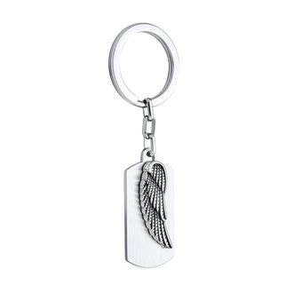 Bling Jewelry Personalize Guardian Angel Wing Feather Dog Tag Keychain Key Ring Holder Men Women Oxidized Stainless Steel Customizable