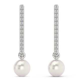 Pompeii3 6mm Pearl & Diamond Dangle Earrings Womens 14k Gold Tennis Earrings Lab Grown