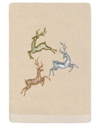 Linum Home Textiles Christmas Leaping Deer - Embroidered Luxury Turkish Cotton Hand Towel