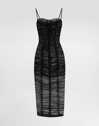Dolce & Gabbana Tulle Calf-length Dress With Draping - Woman Dresses Black 40