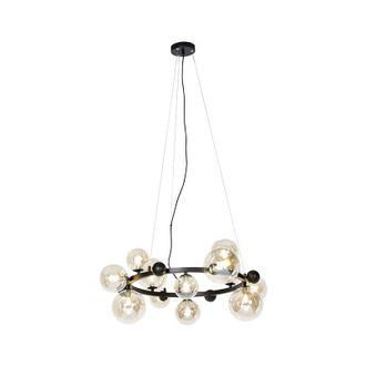 QAZQA Qazqa Art D&eacute;co L&aacute;mpara Colgante Art Deco Negra Con Cristal &Aacute;mbar 12 Luces - David Acero /vidrio Redonda Adecuado Para Led Max. 12 X 28 Watt