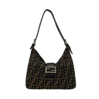Fendi Pre-owned Shoulder Bags, female, Brown, Size: ONE SIZE Pre-owned Zucca Canvas Leather Shoulder Bag