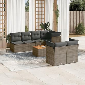 vidaXL Set De Sof&aacute;s De Jard&iacute;n Y Cojines 8 Piezas Rat&aacute;n Sint&eacute;tico Gris Vidaxl