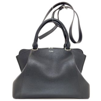 Cartier Black Leather Shoulder Bag Tote Bag (Pre-Owned)