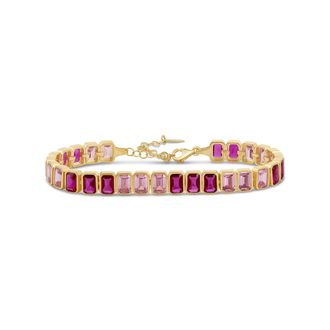 SHYMI Bezel-Set Emerald Shape Tennis Statement Bracelet -.925 Sterling Silver, 14K Gold-Plated, Rhodium Plated, Cubic Zirconia, Adjustable Size, Day to Nigh