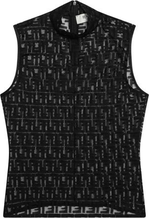 Fendi Tops, Dames, Zwart, S, Leer, FF Lace Top