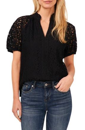 CeCe by Cynthia Steffe Raglan Sleeve Lace Top in Rich Black at Nordstrom, Size Xx-Small