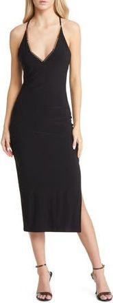 Bebe Golden Bar Halter Body-Con Midi Dress in Black/Gold at Nordstrom Rack, Size X-Small