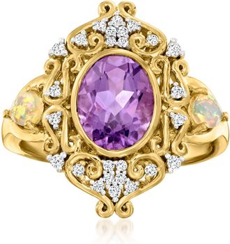Ross-Simons Amethyst and. White Zircon Ring With Opals in 18kt Gold Over Sterling
