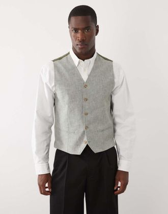 Jack & Jones Premium - Gilet in misto lino verde salvia in coordinato
