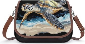 Generic Sea Turtles Crossbody Bag Womens Handbag PU Message Bags Shoulder Purse with Adjustable Strap