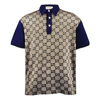 Gucci Maxi GG Silk Cotton Polo Beige Blue 682015-XJD1-F2480