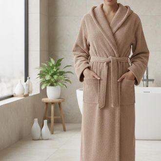 Dmora Albornoz Satina, 100% Algod&oacute;n Con Capucha, Gradiente Color Estructura Arena, Talla Xxl, Marr&oacute;n Arena