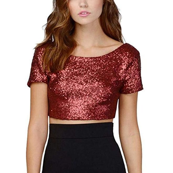 Glitzer-Oberteil Damen Mit Pailletten – Festliches Langarm-Top Für Party, Club & Abendevents
