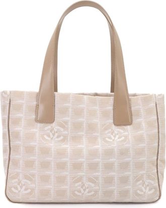 Chanel Beige Jacquard Leather Tote Bag Weekend Bag (Pre-Owned)