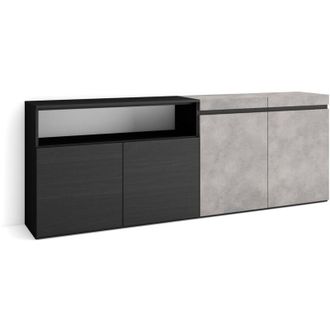 Skraut Home Credenza, Mobile, Cucina, Madia, mobile ingresso, 200x75x35cm, 4 Porte, grande stoccaggio, Stile moderno, Grigio Cemento - Skraut Home