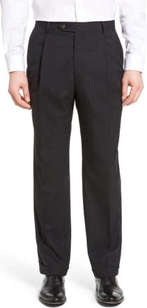 Berle Lightweight Plain Weave Pleated Classic Fit Trousers in Charcoal at Nordstrom, Size 32 X Unhemmed
