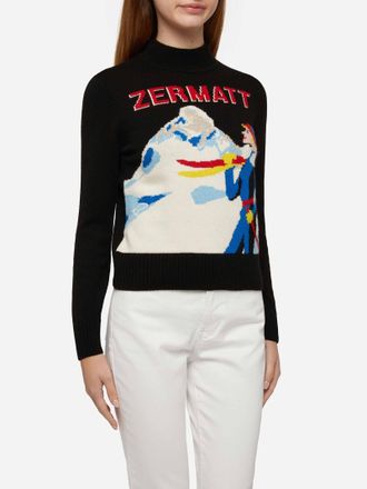 MC2 Saint Barth Crewneck Sweater New Queen With Zermatt Postcard Jacquard