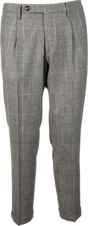 Michael Coal Structured Brown Trousers with Classic Checkered Pattern