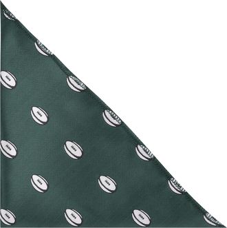 King & Priory Rugby Ball Dark Green Herringbone Embroidered Pocket Square, Handkerchief