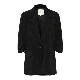 Cream Pitch Black Blazer with Ruched Sleeves - female - Cream - Blazers - Black - XL - Jackets