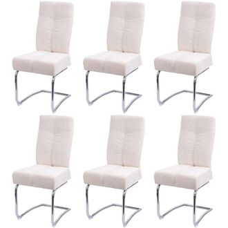Hhg [nunca Usado] Lote De 6 Silla De Comedor Hhg-125, Silla De Cocina Silla Cantilever Sill&oacute;n, Metal Tela/textil Chenilla, Crema