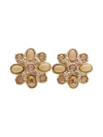 Chanel 2013 flower-rhinestone clip-on earrings - Gold