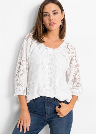 Bonprix T-Shirt BONPRIX, Damen, Gr. 56/58 (XXXL), weiss (wollwei&szlig;), Obermaterial: 100% Polyester. Futter: 100% Polyester, bequem, Shirts T-Shirt, bequeme Pass