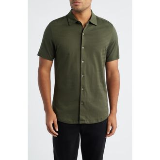 Robert Barakett Christopher Short Sleeve Pima Cotton Button-Up Shirt in Olive at Nordstrom, Size Xx-Large