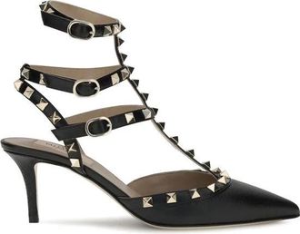 Valentino Garavani Schoenen, Dames, Zwart, 38 1/2 EU, Leer, Rockstud Pumps met Enkelband