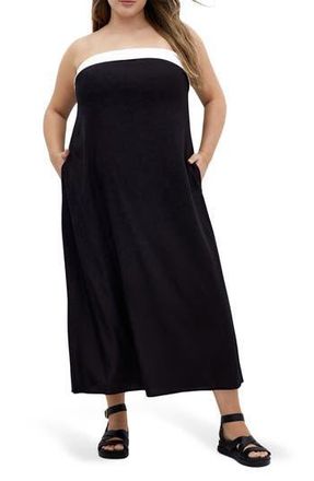 City Chic Lina Contrast Detail Strapless Dress in Black at Nordstrom Rack, Size M/18W