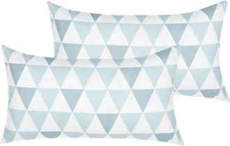 Beliani Set of 2 Outdoor Cushions TRIFOS Geometric Pattern 40 x 70 cm Blue