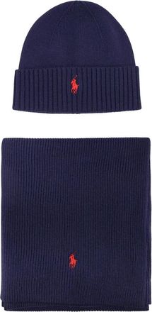 Polo Ralph Lauren Muts met omslag en geribbelde sjaal set - Heren - Hoeden - Blauw - ONE Size - Accessoires
