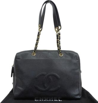 Chanel Black Grained Calfskin Shoulder Bag Tote Bag (Pre-Owned)
