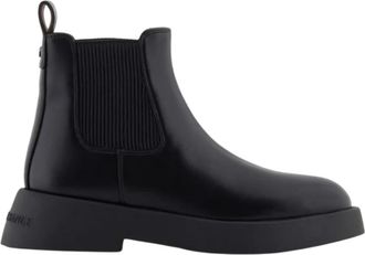 A|X Armani Exchange Zwarte Leren Logo Laarzen Ronde Neus - Dames - Chelseaboots - Zwart - 37 EU - Leer - Schoenen