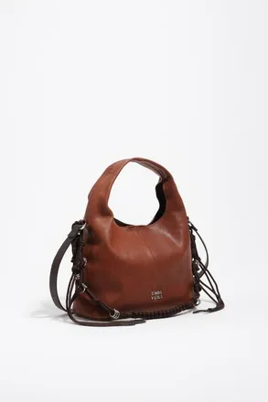 Bimba & Lola Leather Plaited Handle Paper Bag in Dark Tan at Nordstrom