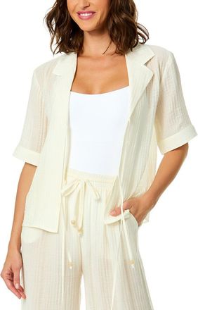 CeCe by Cynthia Steffe Cece Linen-Blend Tie Front Shirt
