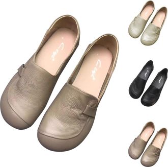 Generic Womens Slip On Casual Leather Loafers Wide Fit Flat Moccasins Shoes Soft Lightweight Slip-Ons Classic Penny Boat Loafers Ladies Casual Comfort Walking