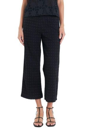English Factory Broderie Anglaise Crop Pants in Black at Nordstrom, Size Large