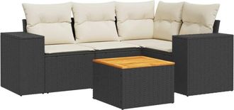 vidaXL Vidaxl - Set De Muebles De Jard&iacute;n 5 Pzas Y Cojines Rat&aacute;n Sint&eacute;tico Negro