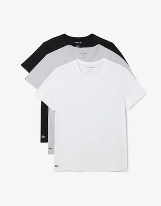 Lacoste Mens Lacoste 3-Pack Cotton Crew Neck Mens T-Shirts - White/Silver Chine-Black BXY - Size: 40