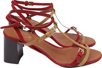 Tod's Tods T-Strap Block-Heel Sandals in Multicolor Leather and Suede