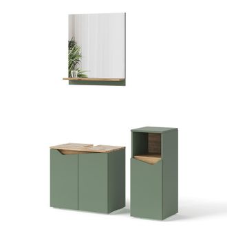 Vicco Conjunto De Muebles De Ba&ntilde;o Marelle, Verde/artesano, 3 Piezas, Con Armario Midi
