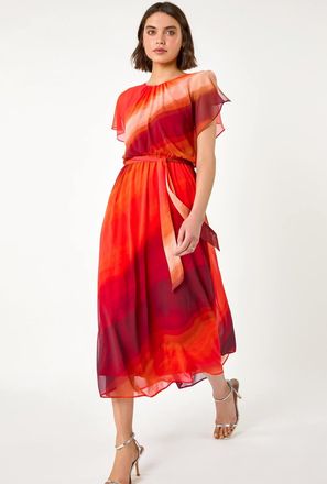 Roman Ombre Cape Sleeve Midi Dress