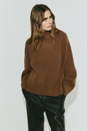 H&M Rib-knit mock turtleneck sweater in Brown at Nordstrom, Size Xx-Small